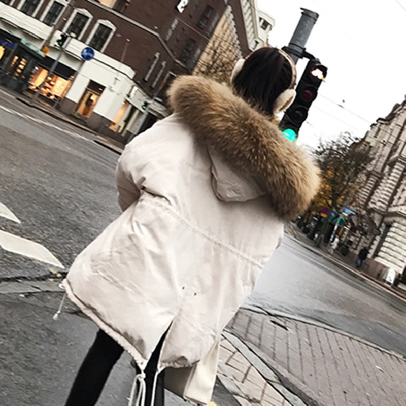 Зимнее женское пальто с капюшоном, меховой воротник, Толстая теплая длинная куртка, Женское пальто, длинное приталенное пальто с мехом для девочек, куртка, хлопковая парка