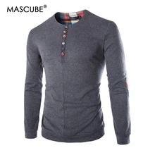 MASCUBE весна осень Лоскутные рубашки мужские повседневные с круглым вырезом на пуговицах льняная рубашка с длинным рукавом Slim Fit Мужские рубашки