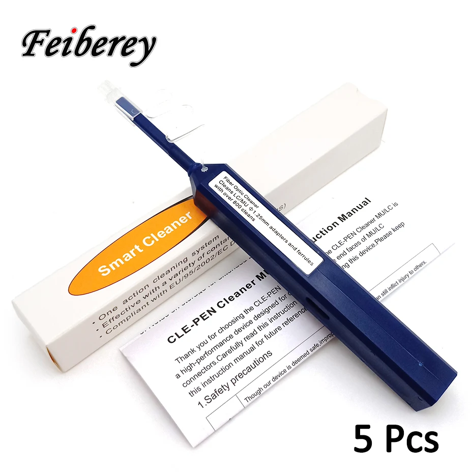 

5 pcs One Click LC MU Fiber Optic Cleaner Pen with Cleaning Cloth and Dust Cap for 1.25mm LC/MU Optical Connector Plug End Face
