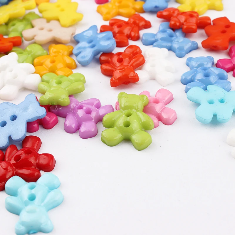 

100 pcs 2 Holes Round Plastic Bear Buttons Mixed Painted Design Decoration Clothing Accessories Sewing Buttons 16*19MM