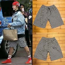 19ss Джастин Бибер шорты с узором «шахматная доска» для мужчин женщин хип хоп пляжные шорты high street джоггеры скейтборд Джастин бейбер