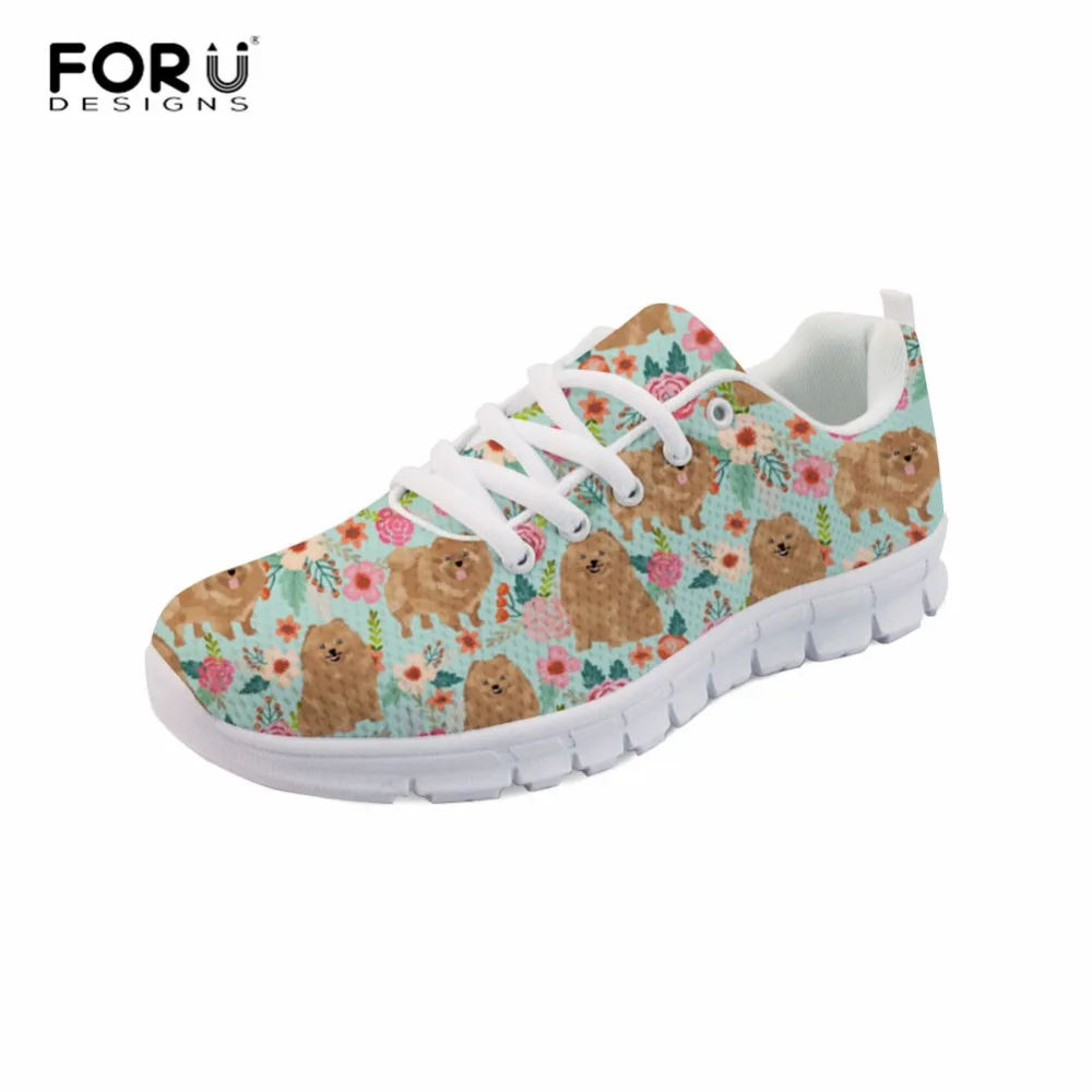 

FORUDESIGNS Women Casual Sneaker Pomeranians Pattern Design Lace-up Shoes Comfortable Breathable Shoes Mesh Footwear for Ladies