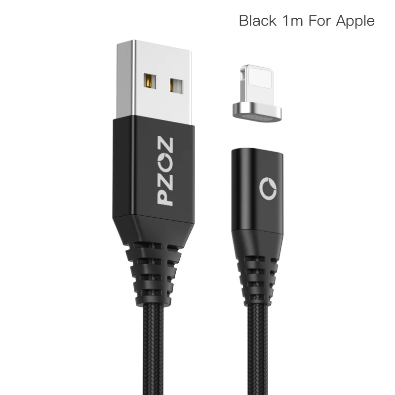 Black For Apple PZOZ Магнитный кабель для быстрой зарядки и передачи данных, светодиодный usb-кабель, зарядное устройство для iphone Xs Max Xr X 8 7 6 plus 6s 5 5S se ipad mini cord - Цвет: Black For Apple