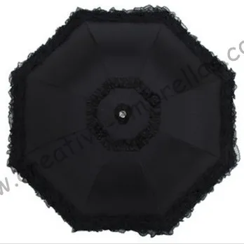 

Free shipping,arched princess umbrellas,8k ribs,three fold black umbrellas,windproof,border lacing,pocket umbrellas,UV protect
