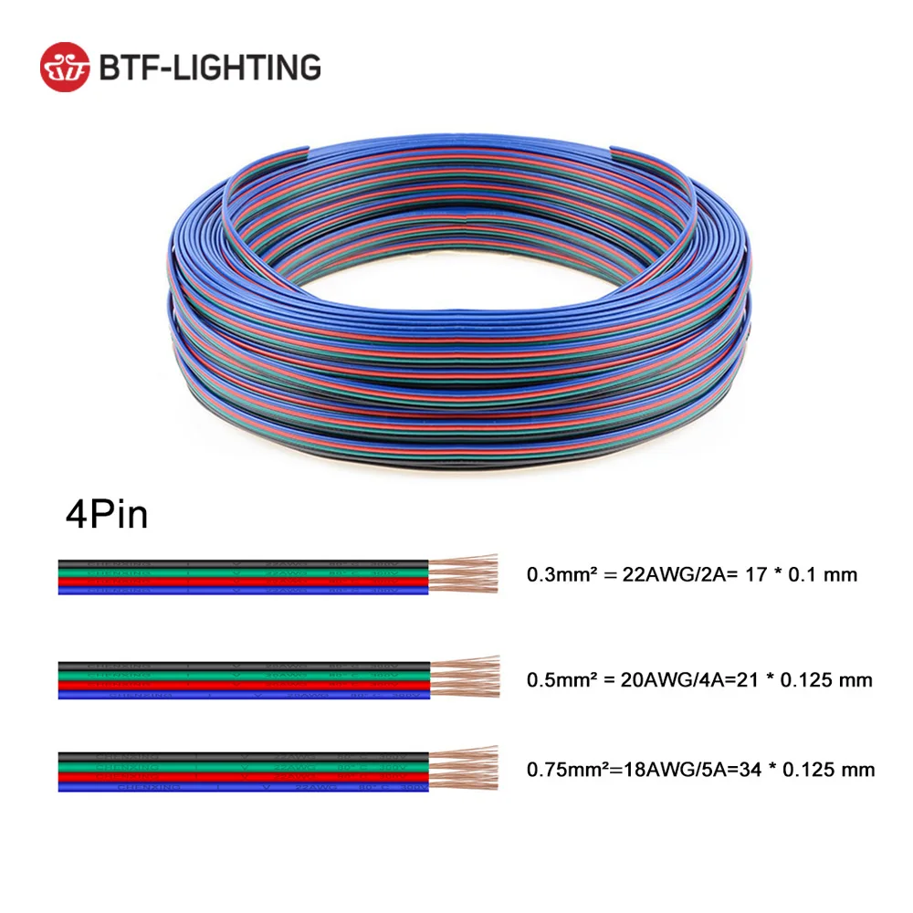 10 м/20 м рулон 2pin/3pin/4pin/5pin 22AWG/20AWG/18AWG LED разъем удлинитель провода кабель