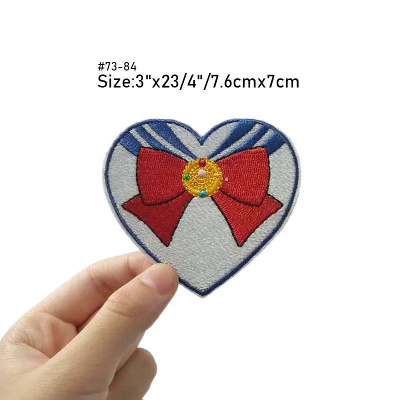Sailor Moon Usagi's Carillion Luna Cat Face Diamond bow logo Time Key Japanese Anime Cartoon patch clothes Costume Embroidered - Цвет: Никелевый