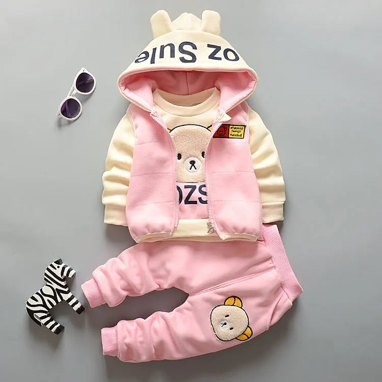 Осенний комплект одежды для маленьких мальчиков и девочек, теплый бархатный костюм из 3 предметов для новорожденных, одежда для маленьких мальчиков и девочек, комплекты одежды толстовки с капюшоном