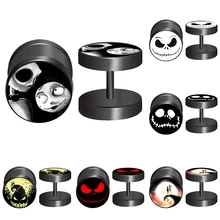 6 пара/лот, модные черные Серебряные серьги из нержавеющей стали для женщин и мужчин, штанга гантели, панк готические серьги-гвоздики для мужчин, кошмар