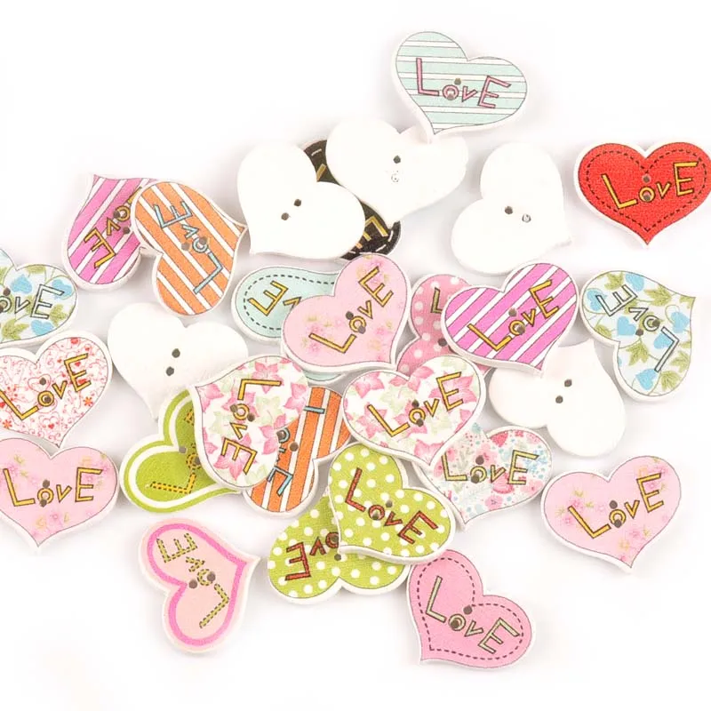 

25pcs 20x25mm Flatback Wooden Buttons Mixed Heart Pattern For Crafts Scrapbookings Botones Decorativos Embellishments M0698x