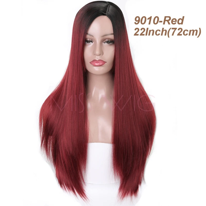 Мисс парик длинные прямые парики синтетические волосы Розовый Фиолетовый Черный Омбре красный зеленый серый цвета парик для женщин высокая температура