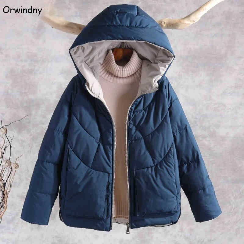 Orwindny осенне-зимнее пальто Женская короткая женская куртка с капюшоном хлопковая стеганая куртка для студентов S-2XL парки casaco feminino