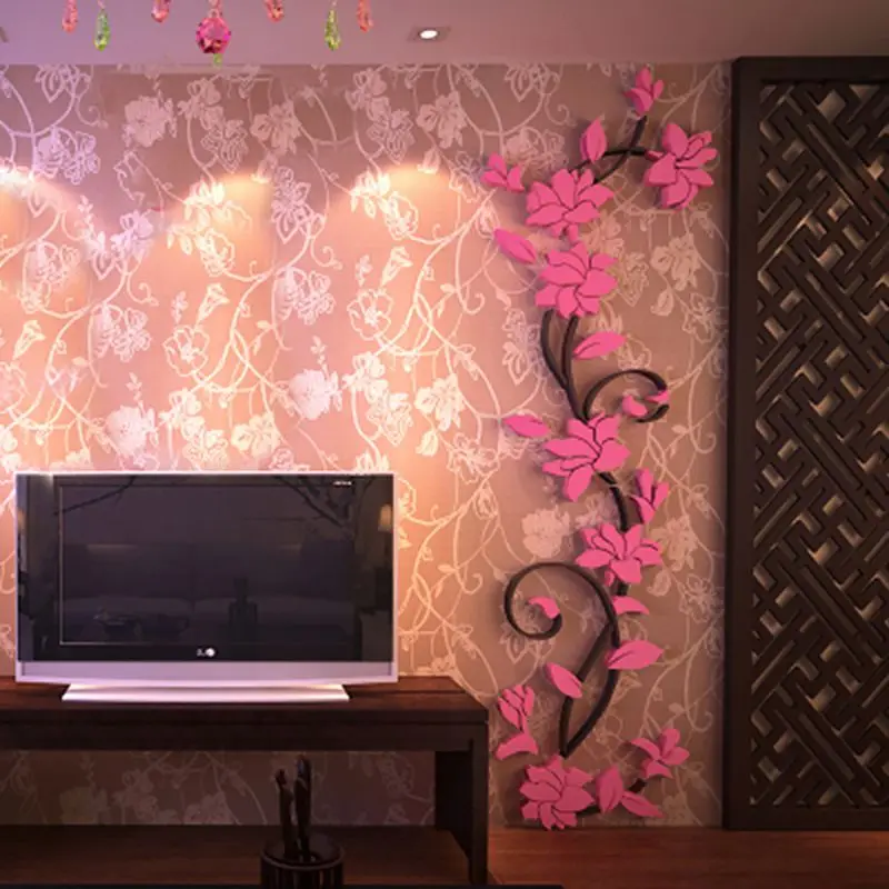 Роза цветок крыльцо коридор ТВ фон настенный цветок украшение акриловый 3D кристалл стерео стикер стены s гостиная стикер стены - Цвет: Розовый