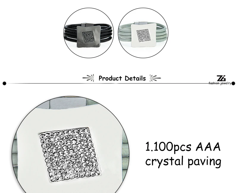 ZG Многослойные браслеты с драгоценным камнем для женщин, хит, подарок, магнитная пряжка, кожаные стразы, браслеты