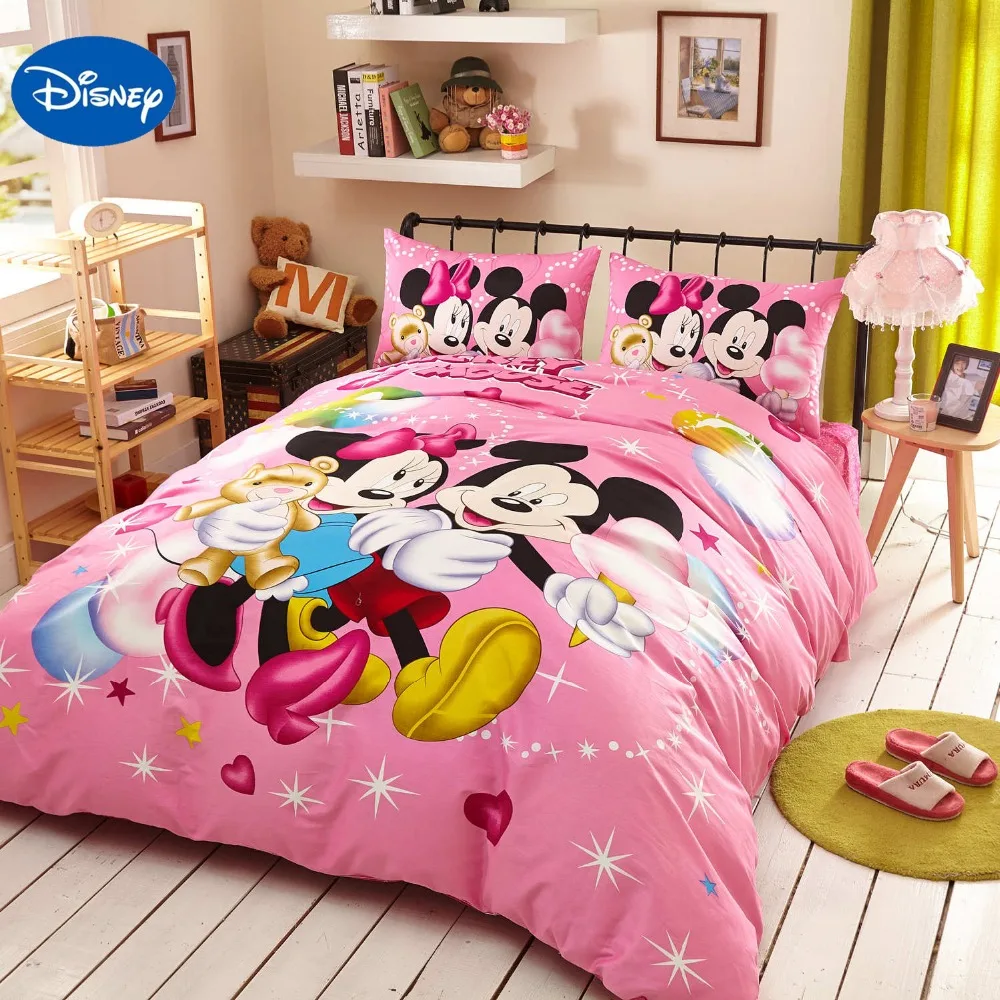 Mickey and Minnie Mouse King Queen Adults Cartoon Bedding Set Cotton Bed Sheet 
