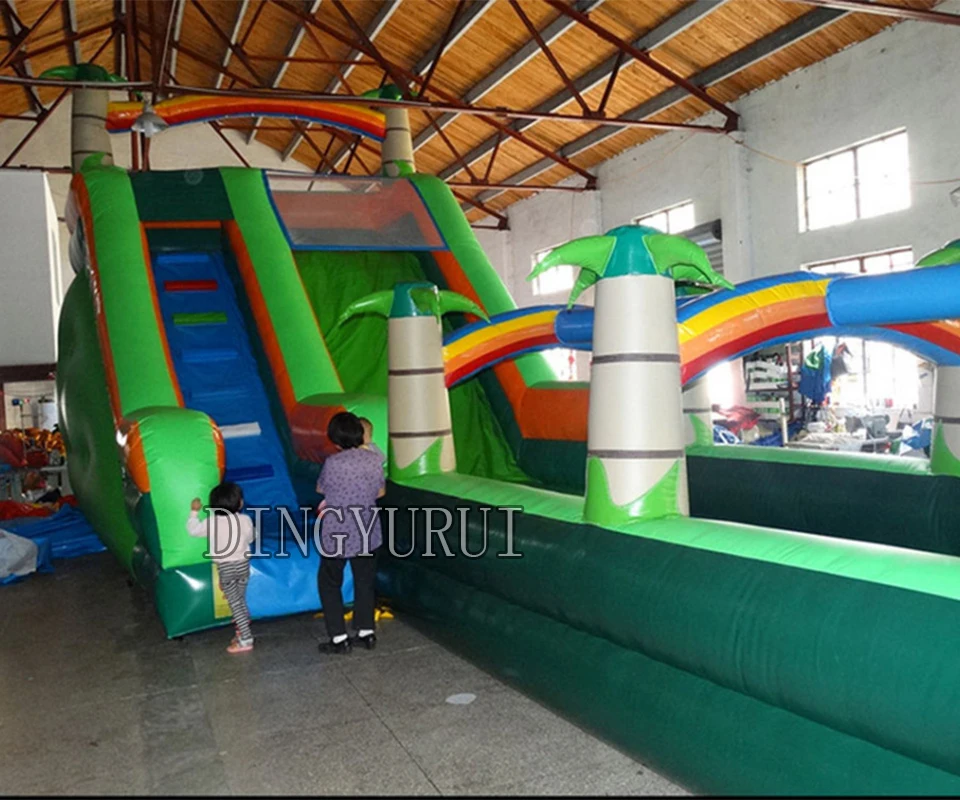 

China factory sales PVC inflatable bouncer Long water slide with Swimming pool with blower for kids