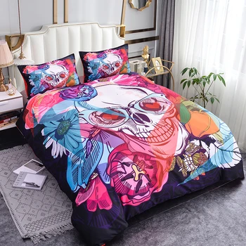 

ZEIMON Colorful Sugar Skull Bedding Set Fashion Design Duvet Cover Set Floral 3-Piece Polyester Gothic Bedspreads For Home