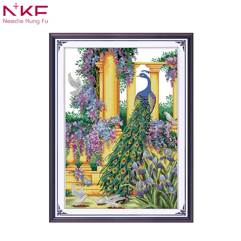 

NKF Purple flowers&peacock animal print on canvas cross stitch kits embroidery needlework sets counted patterns dmc home decor
