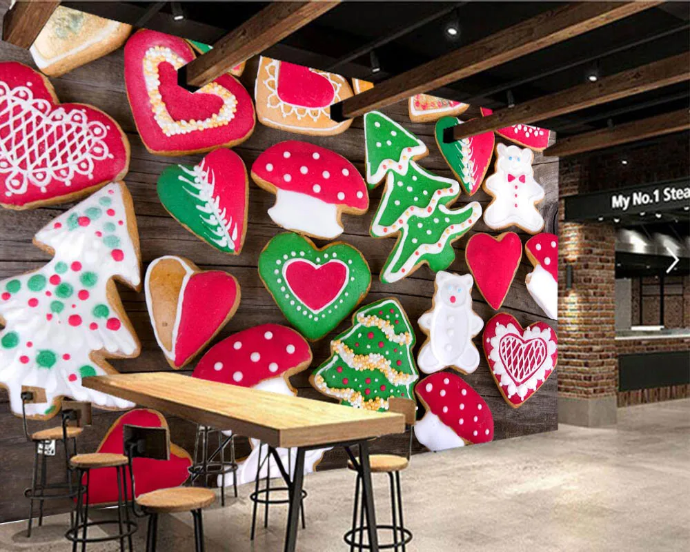 Обои Papel de pared 3d для рождественского печенья грибов сердца дерева еды обои