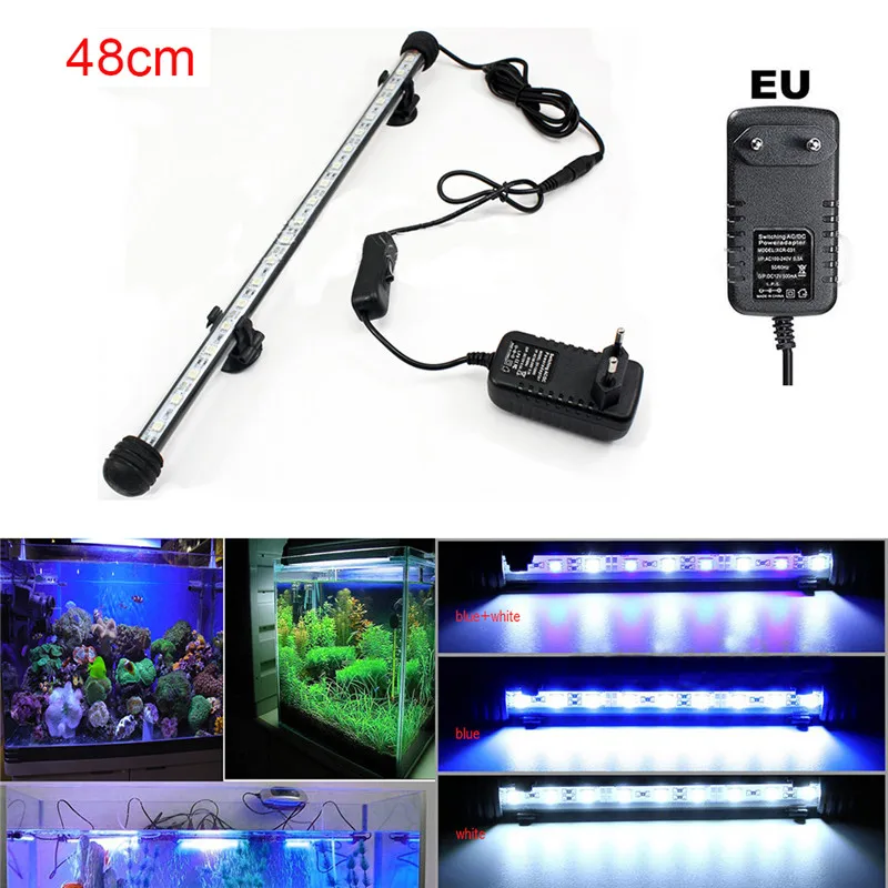 Aquarium Fish Tank 9 12 15 21 LED Light Blue White 18 28 38 48CM Bar Strip Light Waterproof Submersible Lamp EU Plug11