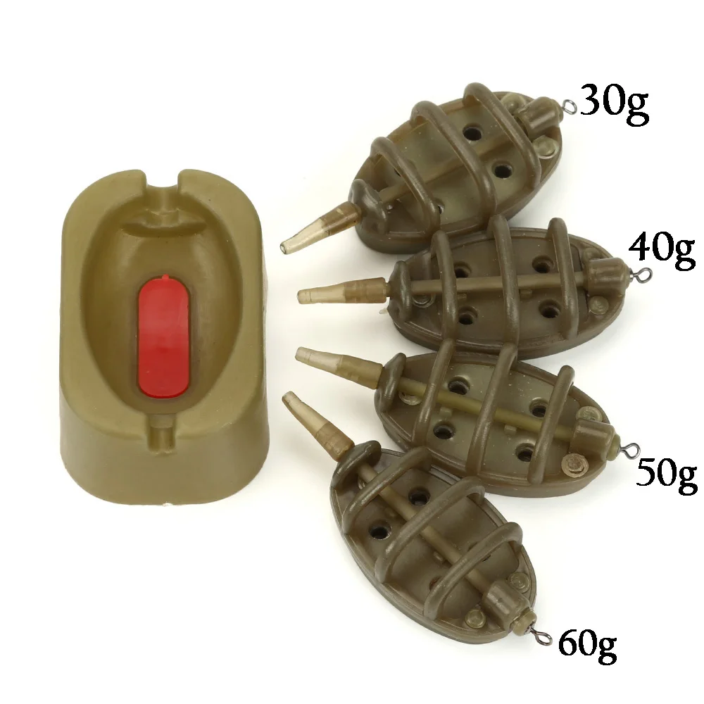 DONQL Инлайн метод Карп Рыболовные катушки, рыболовные катушки 4 кормушки для пресс-форм Набор 15/20/25/35g 30/40/50/60 г Карп Рыболовный грузик из свинца приманки держатель - Цвет: Big size