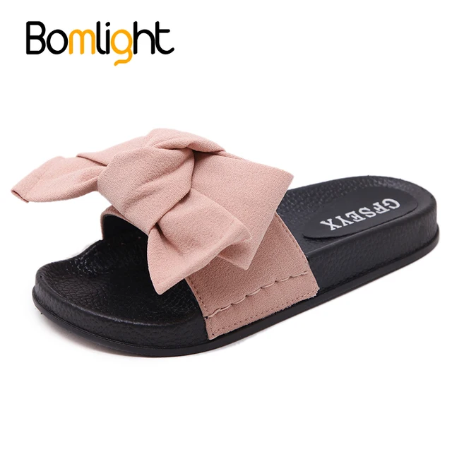 Bomlight Bow Slides Women Summer Bowtie Beach Shoes Woman Female Slippers Flat Heels Flip Flops Ladies Sliders Shoes