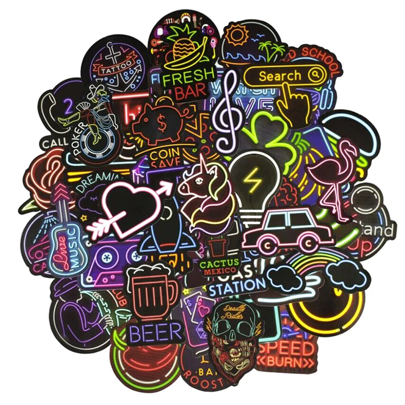 

1 Set Waterproof Neon Light Cartoon Sticker DIY Creative Scrapbook Diary Decor Toy For Kids Patches For Suitcase Scooter Beauty