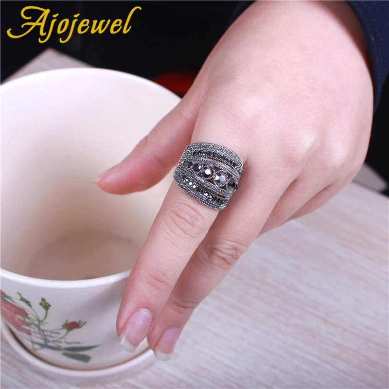 Fashion Jewelry Black CZ Geometric Vintage Retro Finger Ring Women Size 6-10
