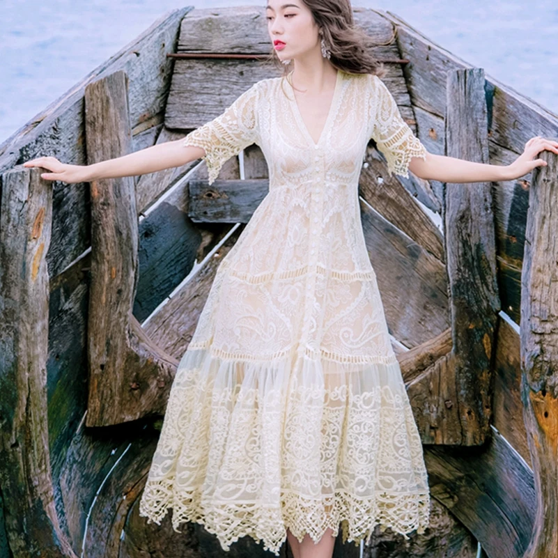 

MexeMara fashion The New Slim fit Lace Vacation seaside dress free Shipping