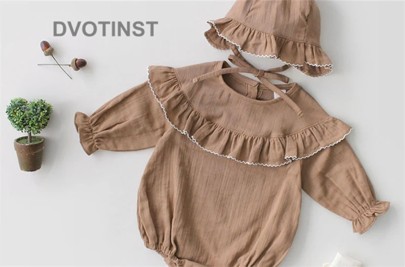 Dvotinst/Одежда для новорожденных девочек с воротником в виде листа лотоса хлопковое боди+ шапочка, комплект одежды, трико, комбинезон для малышей, костюм