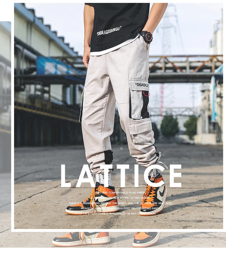 Осенние мужские повседневные брюки мужские легкие комбинезоны уличная мода Harajuku стиль хип-хоп группа мульти-карман личности джоггеры
