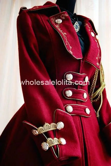 Винно-красный воротник с лацканами армейская униформа Стиль зима Лолита пальто lol игра косплей