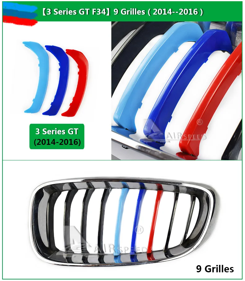 Airspeed Car Front Grill Stripes Covers for BMW 3 Series 3GT F30 F34 E90 Motorsport Decoration Strips Trim Stickers Car-styling (9)