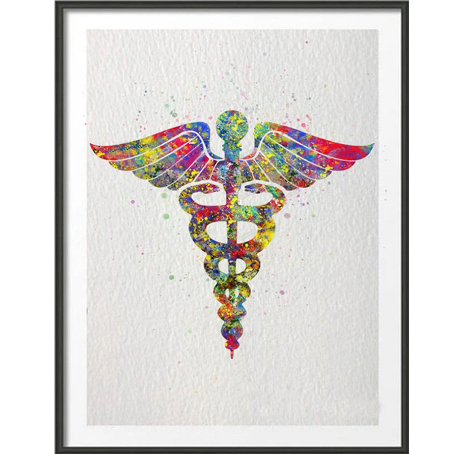 Original Medicine Symbol Caduceus watercolor Anatomy
