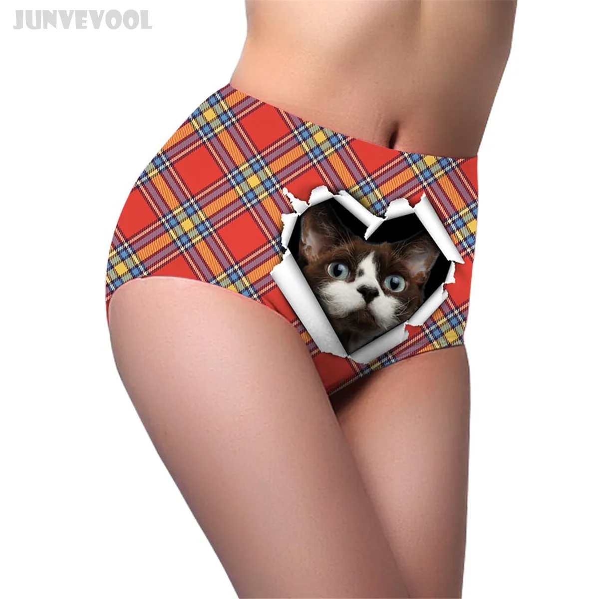 Seamless Briefs Cat Grid Underwear Panty Women Sexy Animal Print High