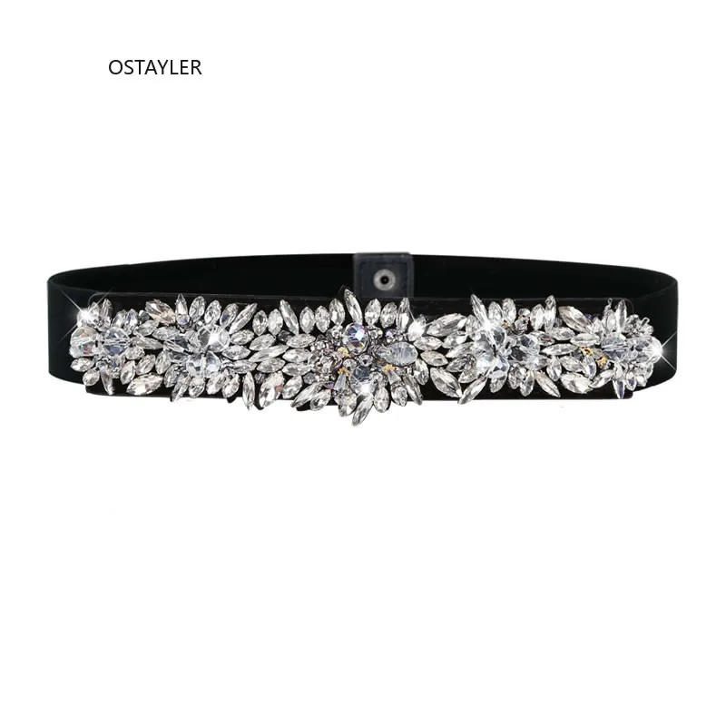 25mm Wide Ladies Chain Charm Metal Waist Belt Flower Design Diamante Crystals 