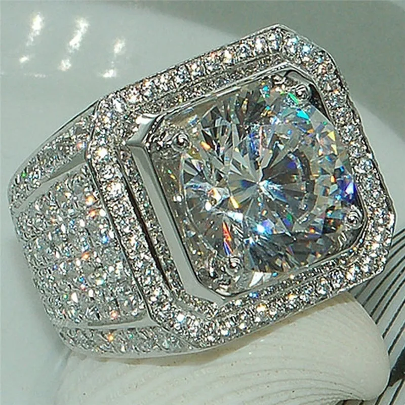 

Shiny Big Rhinestone Ring Size 8,9,10,11,12,13 Elegant Wedding Engagement Finger Ornaments For Men Fashion Jewelry
