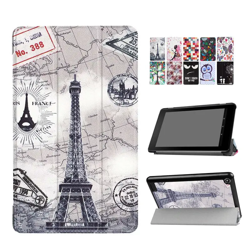 

2017 New Kindle Fire 7 inch PU Leather Tablet Case Cover Slim Colorful Print Fundas For Amazon New Fire 7 2017 Stand Shell Skin