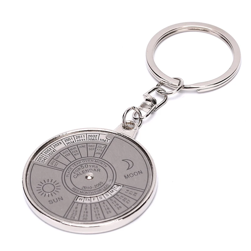 

1Pcs 50 Year Calendar Key Chain Mini Metal Ring Compass Keyring Keyfob Hiking Camping Outdoor Sports Survival Tools