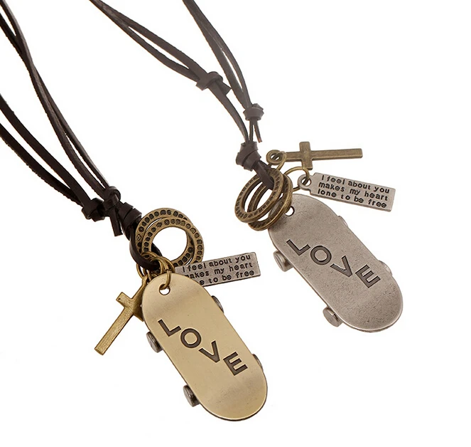 men necklace Leather Necklace Alloy Pendant sports Skids skating