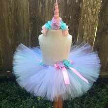 Пастельные юбки-пачки для девочек Детская Пышная юбка из тюля, балетные юбки-американки с бантом из ленты и бантом в виде единорога, Детские праздничные юбки-пачки
