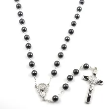 2016 moda católica rosario 8mm grano del hematites redondo con 12 estrellas centros de Madonna