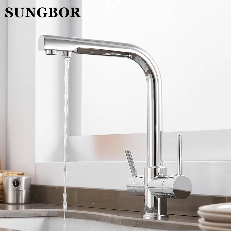 Kitchen Faucets Black 3 Way Water Filter Taps Dual Handle Chrome Brass Crane High Arch Swivel Purifier Filtration Tap CF-0183H Kitchen Faucets Black 3 Way Water Filter Taps Dual Handle Chrome Brass Crane High Arch Swivel Purifier Filtration Tap CF-0183H