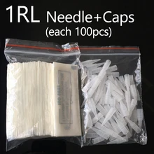100 шт 1r иглы для перманентного макияжа колпачки традиционные 1 Игла RL наконечники микроблейдинг для аппарат в виде ручки для татуажа бровей 0,35x50 мм