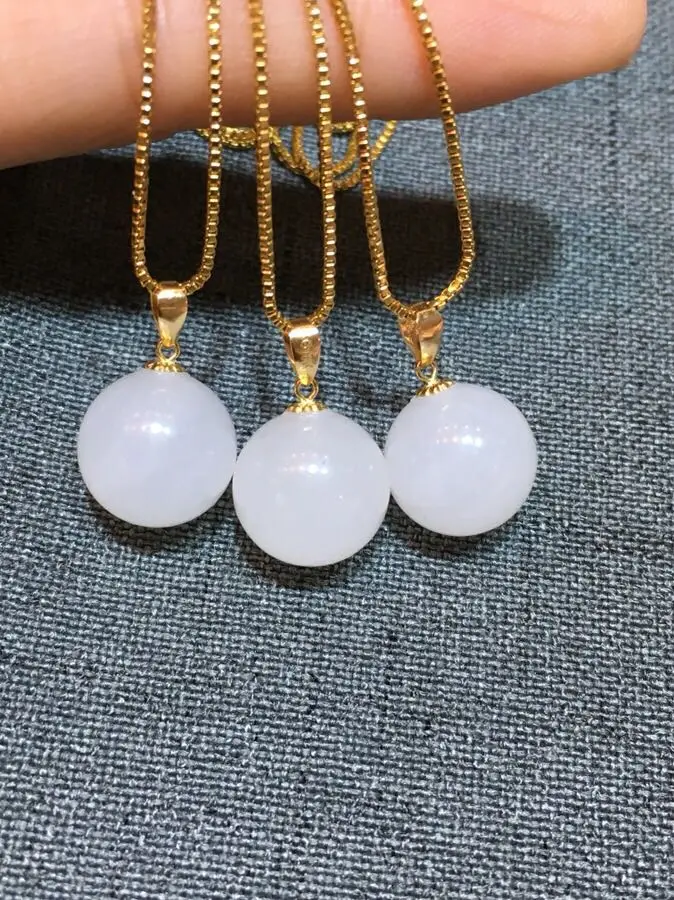 

Zhe Ru Jewelry 18k gold inlaid natural Hetian white jade 12mm jade pendant necklace sexy clavicle chain