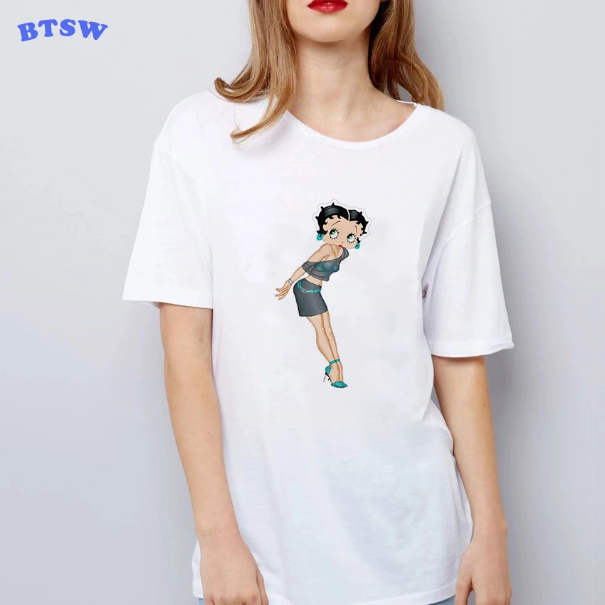 Kawaii Betty Boop Cat & Sexy эстетические топы уличная одежда Camiseta Mujer Femme Vogue Harajuku футболка