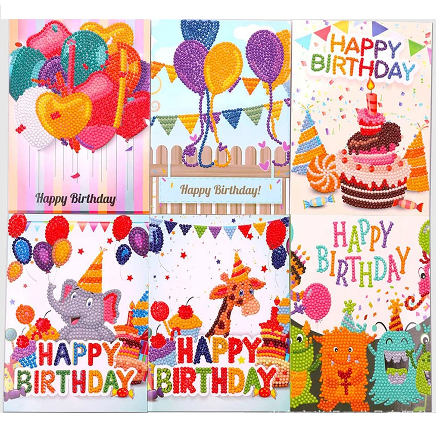  Happy Birthday Greeting Cards Diamond Painting Embroidery invitation cards Children's Handmade DIY  - 33044140244