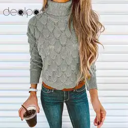 2019 осенне-зимний женский свитер вязаный пуловер с высоким воротом и длинным рукавом теплый свитер выдалбливающий ребристый пуловер