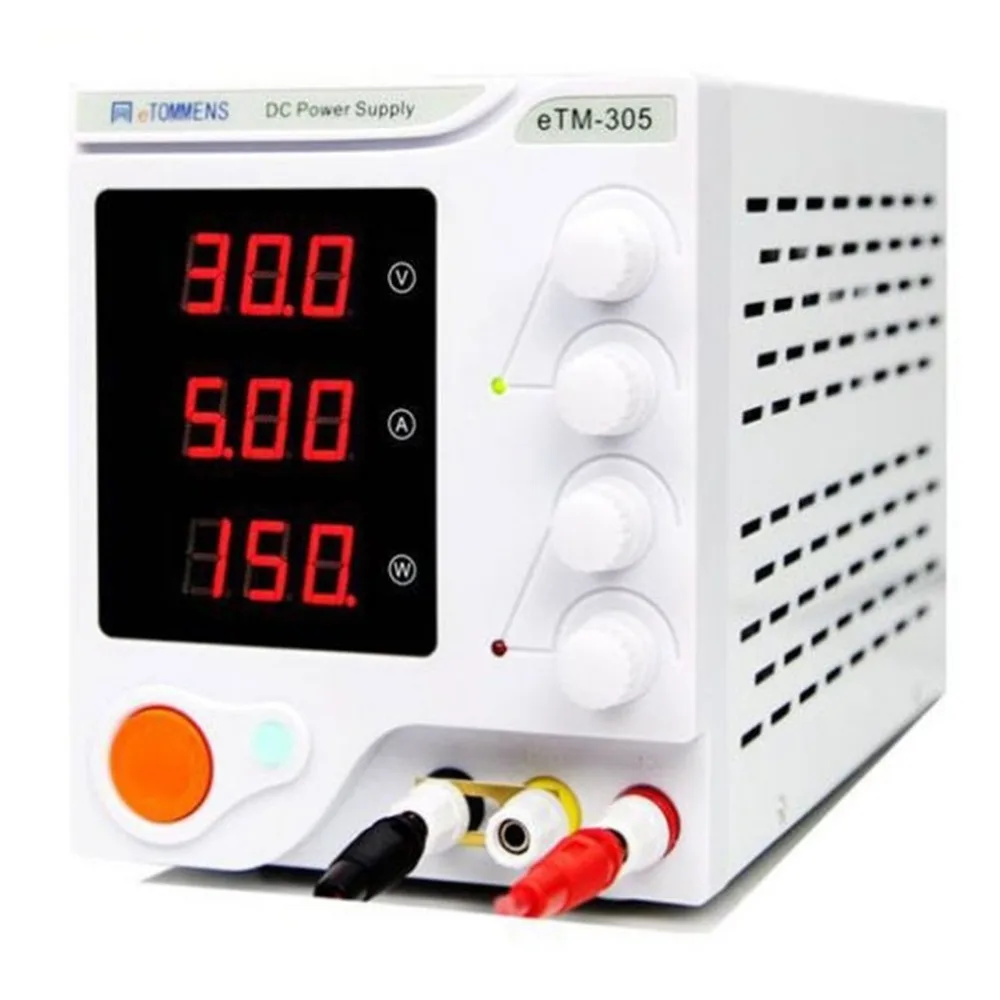 

0-30V 0-5A High Precision 3 Digital Display DC Power Supply Device For Workshops Laboratory ETM-305 EU Plug One Key Control