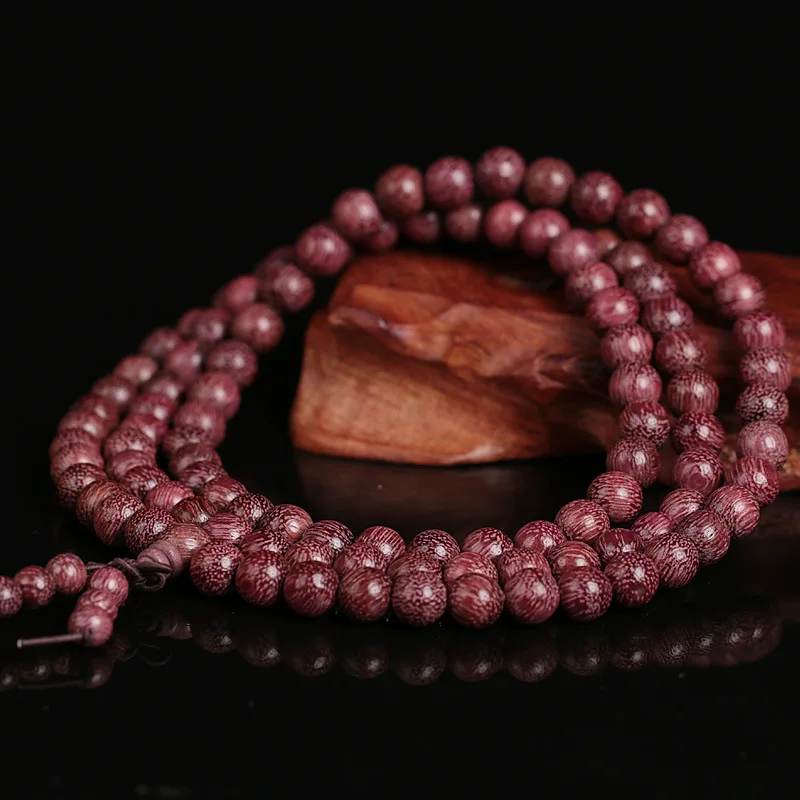 Модные браслеты натуральный фиолетовый 6 мм 8 мм бисер из розового дерева 108 Браслеты Будды для мужчин и женщин длинный Браслет религиозный подарок