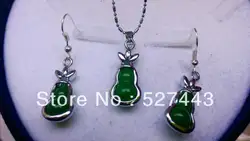 БЕСПЛАТНАЯ ДОСТАВКА >>@> Оптовая Красивые ювелирные изделия ручной работы зеленый нефрит тыквы-образный ожерелье серьги Природных